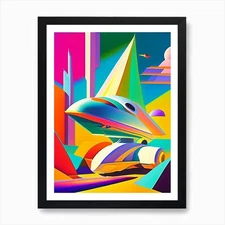 Spaceship Abstract Modern Pop Space Framed Wall Art Poster Canvas Print Picture