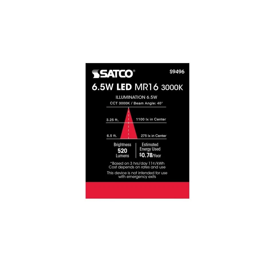 Satco Led Mr16 Flood Light Bulbs 40 Degree Warm White 6 Pack For Enclosed Fix... - Image 4 of 4