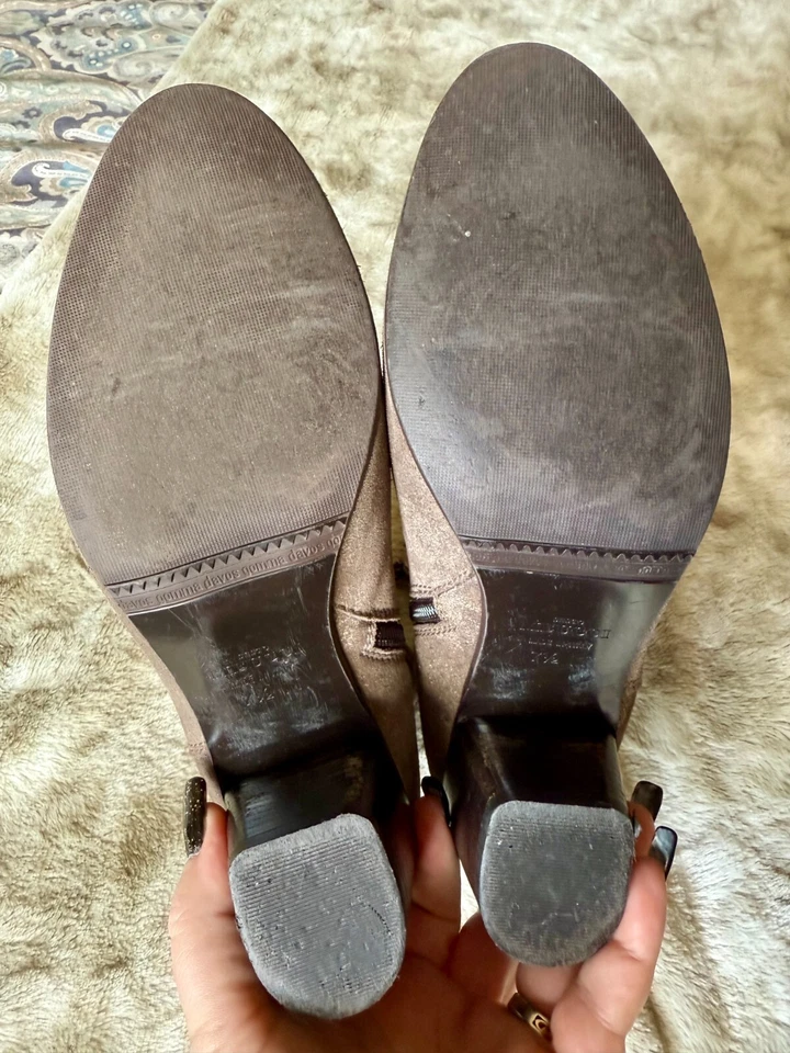 Sergio Rossi Brown Suede Metallic Ankle Boots Booties Zip Women's Size 7.5 M - Image 4 of 4