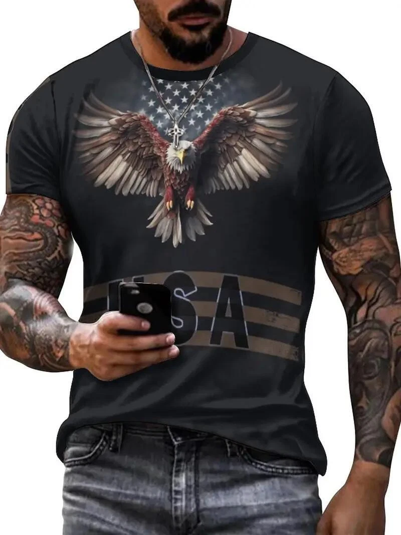 T Shirt Mens USA American Eagle Short Sleeve Graphic Print Patriotic Fashion Tee