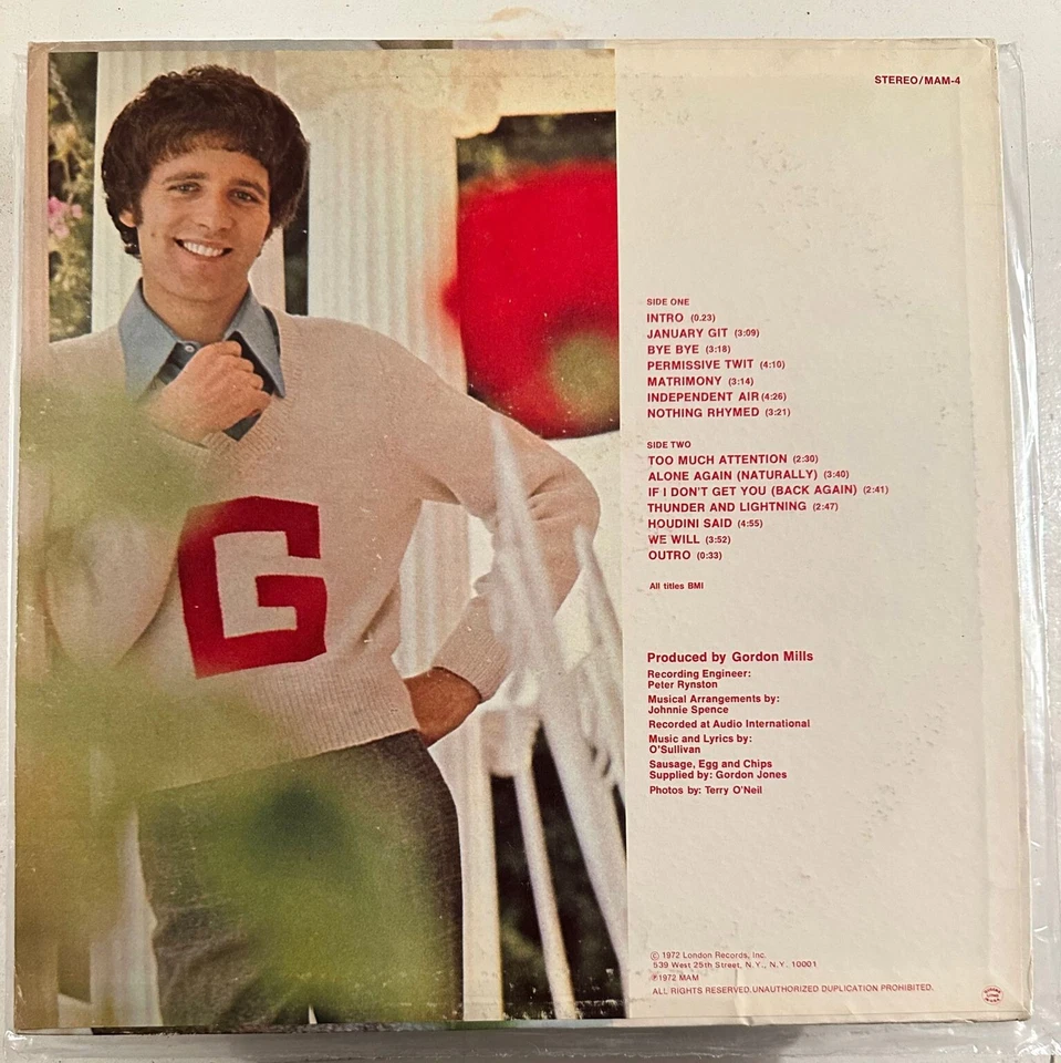 GILBERT O'SULLIVAN – HIMSELF - VINYL LP BLACK 1ST PRESS - VG+ - A7 - Image 2 of 2