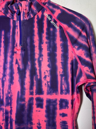 Under Armour ColdGear 1/4 Zip Pullover Women’s M Tie Dye Pink Purple Fitted Top - Picture 4 of 11