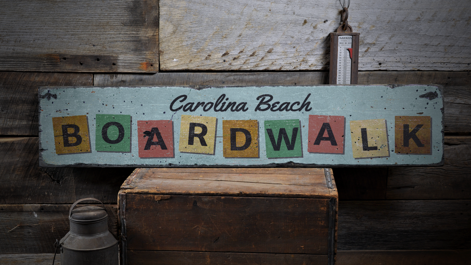 Boardwalk, Colorful Beach, Custom for - Rustic Distressed Wood Sign