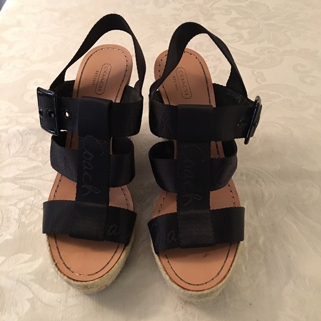 Coach Black Strappy Fabric Wedge Heels Shoes 9 B | eBay