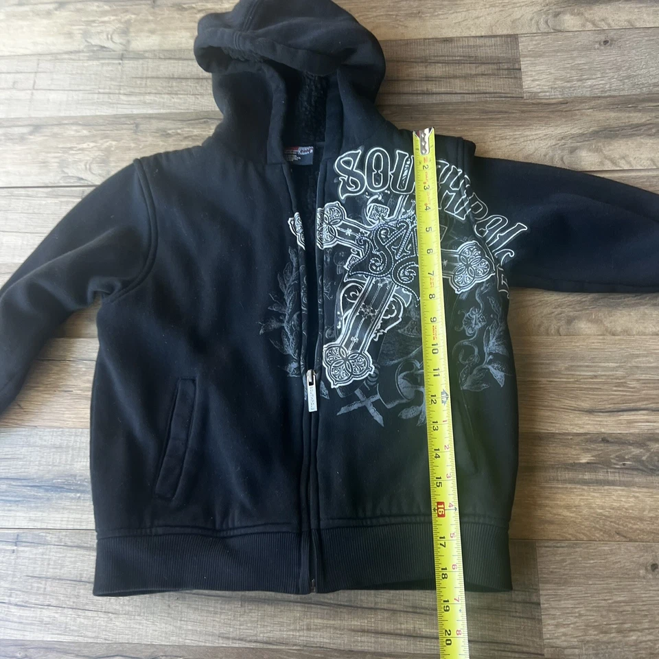 Southpole Y2K 黑色连帽衫全拉链夏尔巴夹克男孩青少年尺寸 M (5) 图形 — 第 2/4 张图片