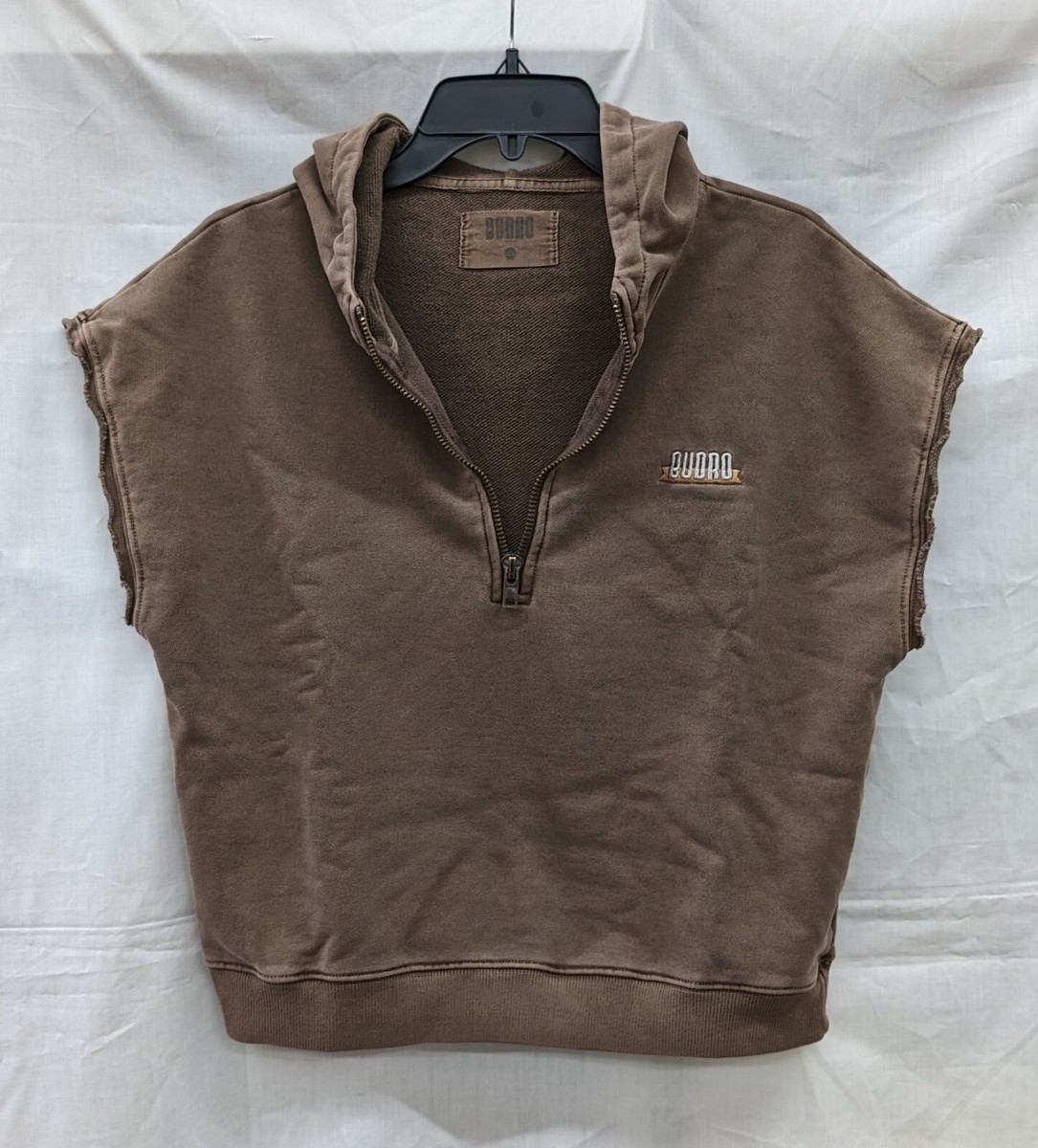 BUDRO Cut Off Half Zip Hoodie, Color Brown, Size XS - New | eBay