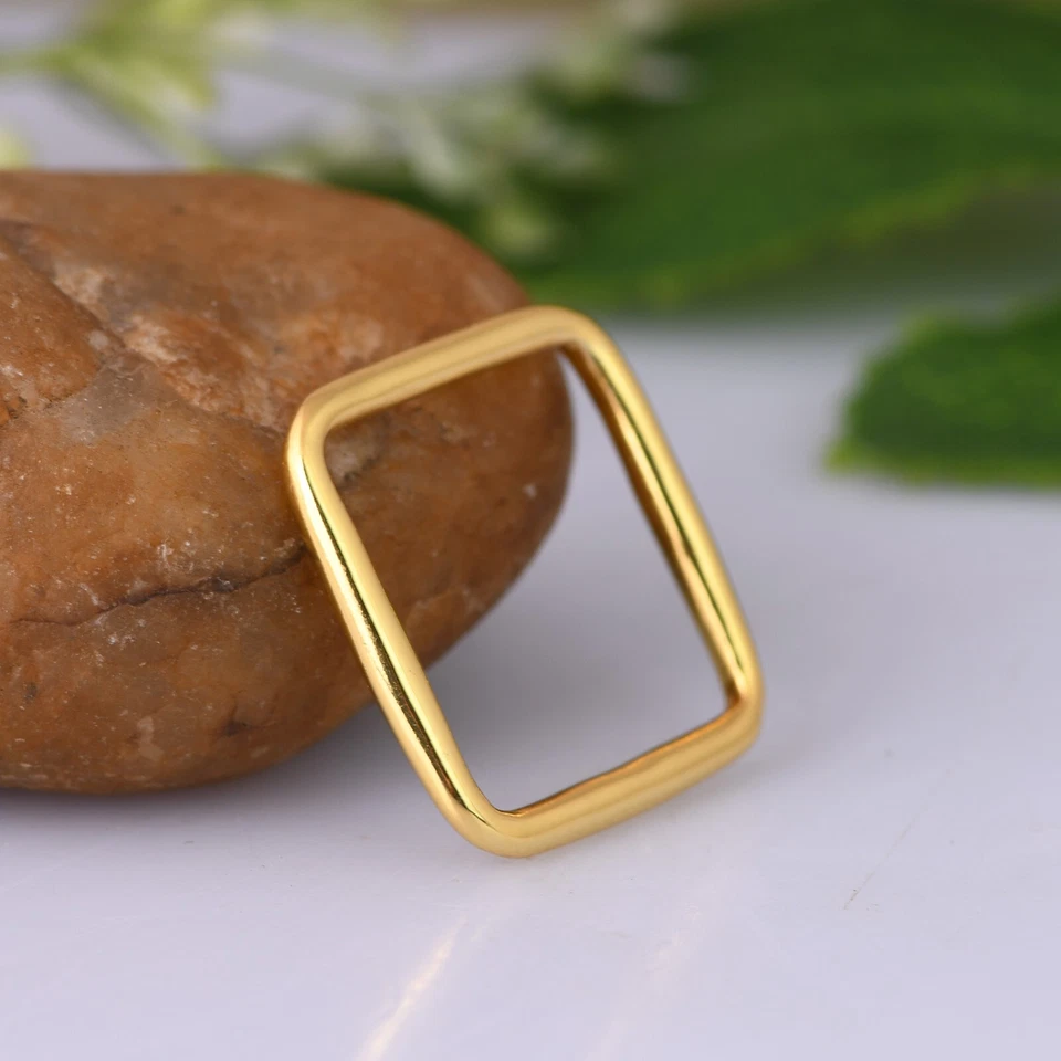 Square Shape Band Ring 925 Silver Gold Plated Women Wedding Gift Jewelry - Image 4 of 4