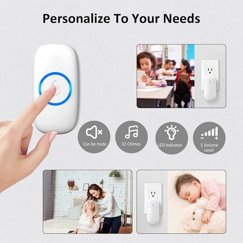 Wireless Doorbell Adjustable Volume Waterproof 1000ft Long Range 52 Melodies NEW - Picture 7 of 8