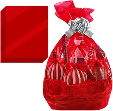 Red Translucent Cellophane Wrap Bags | (10 Pcs) X-Large 24” Inch X 30” Inch | 2.