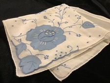 SF183 Vintage Bridal BLUE Madeira Hand Embroidery ROSES Wedding Handkerchief