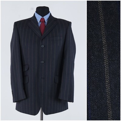 Dunkelblau gestreifter Herrenblazer 40R UK-Größe HEINE Wolle Sport Mantel Jacke