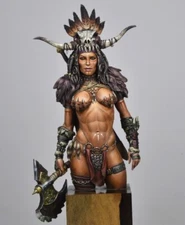 1/10 Scale Barbarian Queen Bust Resin Model with Axe and Tribal Armor Unassemble