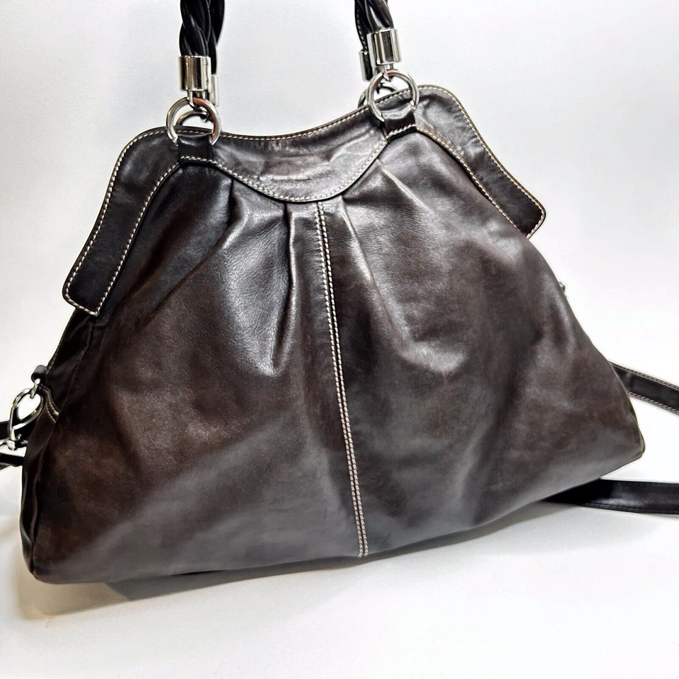 XL STUDIO POLLINI Cuero Marrón Cremallera Bolso de Hombro Cartera Hecho en Italia Foto 2 de 4