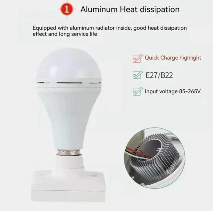 Lampada Lampadine Led E27 D'Emergenza Ricaricabile Anti BlackOut 7 Watt Fredda - Immagine 3 di 4