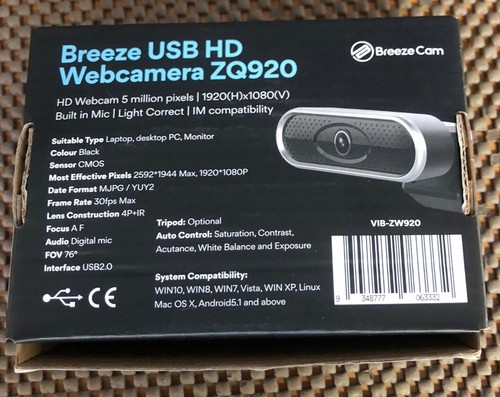 Breeze Cam 5MP Webcam Black Full HD 1080p video Auto Focus - Picture 2 of 5