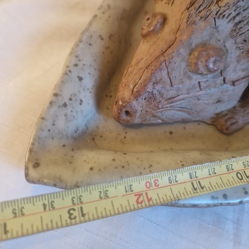 Unique Studio Art Pottery Large Mouse Cheese Dish Board Brown Stoneware Handmade - Picture 3 of 13