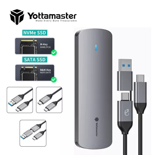 Yottamaster M.2 NGFF NVMe Sata SSD-Gehäuse Adapter M/B+M Schlüssel USB3.2 10Gbp - Afbeelding 1 van 27