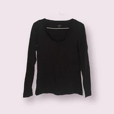 5/$15 LOFT Black Ruffle Scoop Neckline Long-Sleeve Top XXSP Ann Taylor Petites