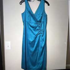 Donna Ricco Aqua Blue Sleeveless Satin Midi Dress Size Medium M**