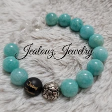 Sterling Silver Jasmine Flower 12mm Amazonite Gemstone Yoga Stretch Bracelet