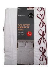 M&S Home Pure Cotton Bedset White Embroidered Bow Edge Single New