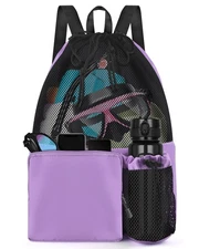 Swim Bag Beach Backpack with Wet Pocket Mesh Drawstring Bags for Swimming, Gy...