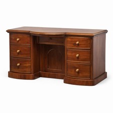 Late Victorian one-piece Mahogany Bow Breakfront Six Drawer Kneehole Desk