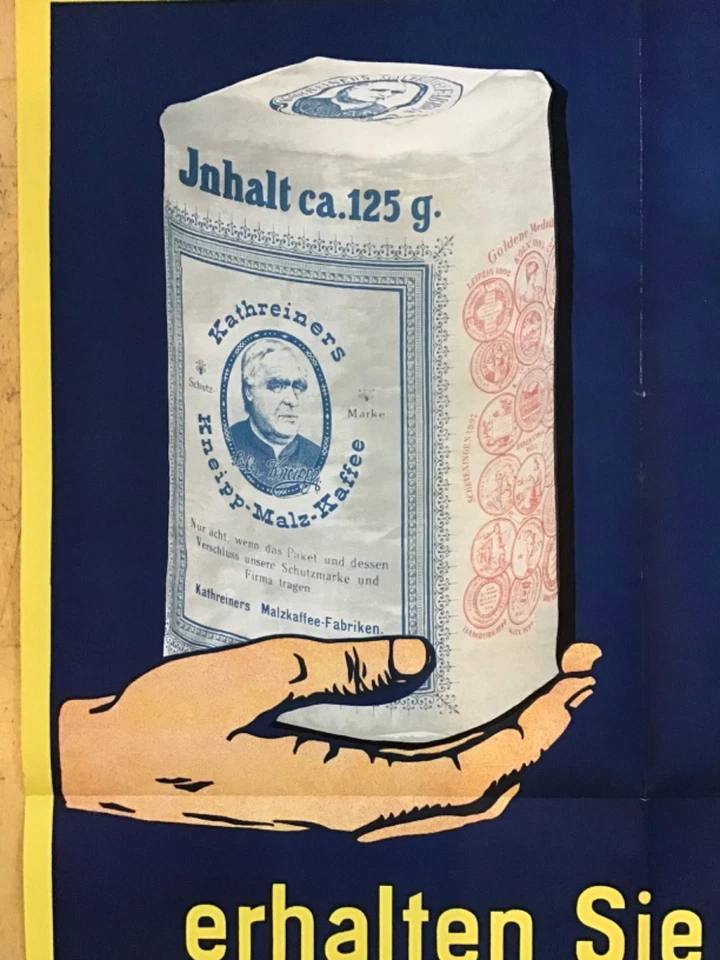 == Plakat = Kathreiners Malzkaffee = uralt = um 1910 = kein Emailschild == - Bild 2 von 4