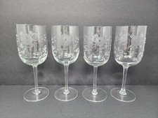Set Of 4 Rose Cut Etched 8  Wine Water Goblet...