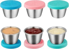 Freshmage [6 Pack 2.4oz] Stainless Steel Dressing Container with Silicone Lids,
