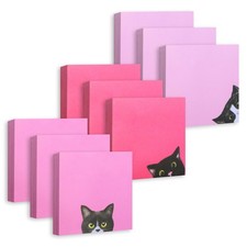 9 Pads Cat Sticky Notes Set, 3x3in Pink Self-Stick Note Pads, Adhesive Memo P...