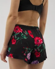 SOMA COOL NIGHTS RUFFLE PAJAMA SHORTS XL IN BLOOM BRIGHTLY BLACK RED