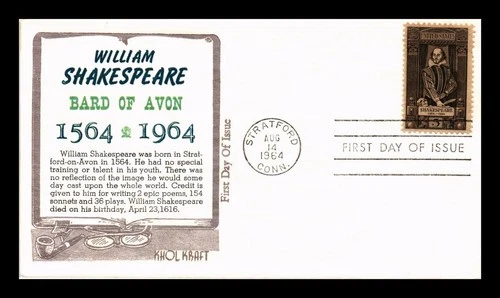 DR JIM STAMPS US COVER WILLIAM SHAKESPEARE 400TH ANNIVERSARY FDC KHOL KRAFT