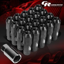 J2 M12 X 1.25 7075 ALUMINUM 25MM OD/70MM 20PCS OPEN END LUG NUT W/ADAPTER BLACK