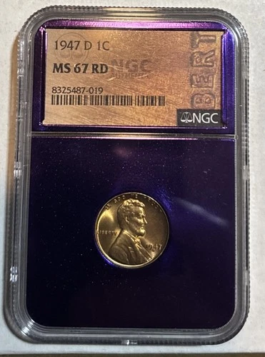 1947 D NGC MS 67 RD Red Lincoln Wheat Copper Cent 1C Bert Label