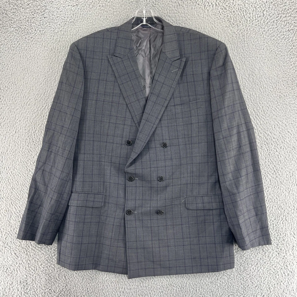 Ralph Lauren Suit Mens 46L Gray Sport Coat Double Breasted Jacket Pants 38X30 - Image 2 of 4