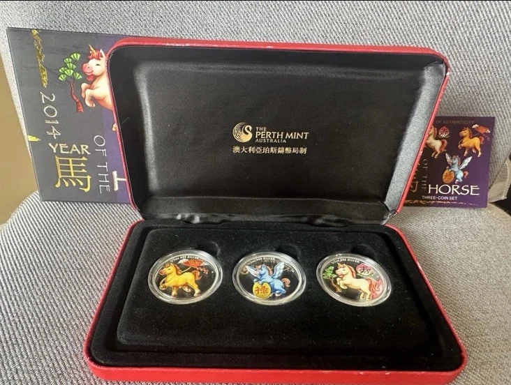 🇺🇸2014 TUVALU 50C YEAR OF THE HORSE COLOR 3 X ½OZ SILVER PROOF COIN SET Perth - Image 4 of 4