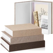 3 Pcs Fake Book Box Neutral Linen Book Box Decorative Faux Prop Storage for F...