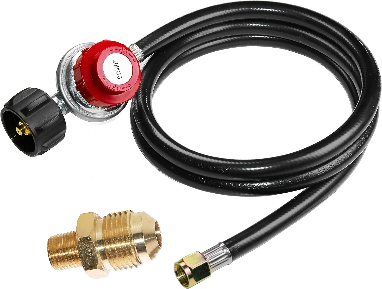 Regulador De Gas Propano 3/8 5 Pies y Manguera 0 a 20 PSI Ajustable Para Estufa