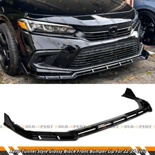 For 2022-24 Honda Civic Aero-Tunnel Style Gloss Black Front Bumper Lip Splitter