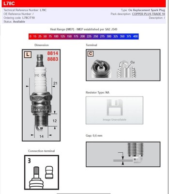 CHAMPION L78C SPARK PLUG COPPER PLUS PUCH MONZA 50 6SL 1978