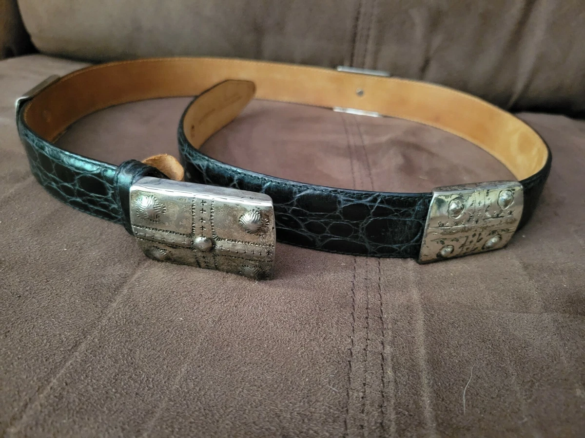 sacks 5th avenue men s black belt with Silver toned metal accents M