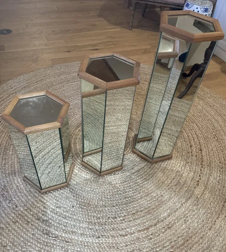 Postmodern Mirrored Hexagonal Wooden Framed Pedestals - Image 3 of 4