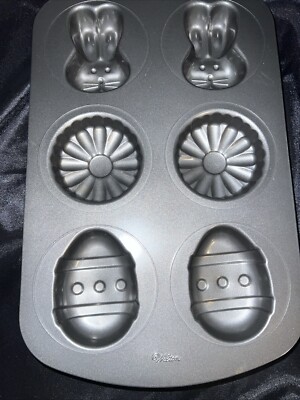 Wilton Easter Cake Pan Mold Nonstick 2 Bunny 2 Flower 2 Egg. No Dent No Scratch