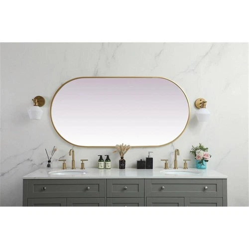 Elegant Decor Asha 30x60" Oval Modern Metal Wall-Mounted Mirror in Brass - Picture 10 of 11