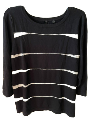VENINI Stretch Knit Top Womens Sz XL Boat Neck Sweater Pullover Black & Bone NWT