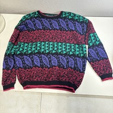 Vintage abstract knitted jumper Funky Cottagecore Patterned Knit Women Men Lg 