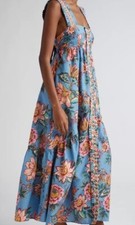 FARM RIO New Wonderful Bouquet Maxi Dress Women's Size XL Blue Button Front