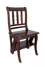 Sedia convertibile a scala con 3 gradini in legno fatta a mano in colore noce