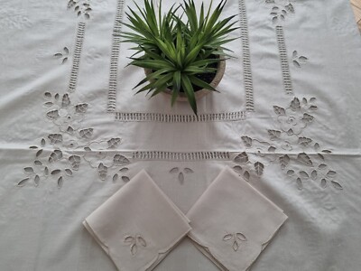 Tablecloth x6 Pure Cotton Embroidery Machine Carve and Hand Killover Ecru